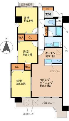 ラヴィーヌ砥堀(3LDK/2階)の間取り写真