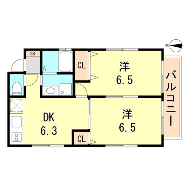 アベニールI(2DK/2階)の間取り写真