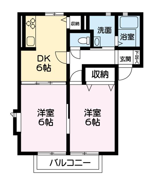 アスコット(2DK/1階)の間取り写真