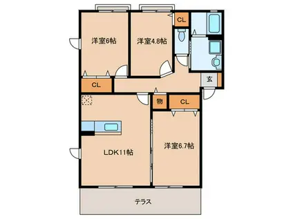 シャン・ヴィオレA棟(3LDK/1階)の間取り写真