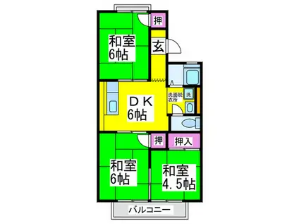 メゾンドール青葉(3DK/2階)の間取り写真