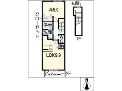 サニ-サイドヒルズ(1LDK/2階)の間取り写真