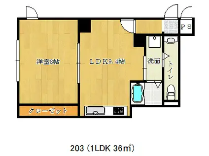 サンコーラフィーネ三宮(1LDK/2階)の間取り写真