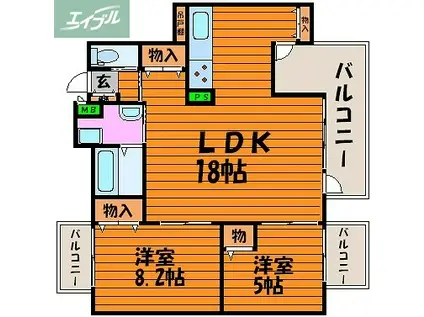 中山下壱番館(2LDK/11階)の間取り写真