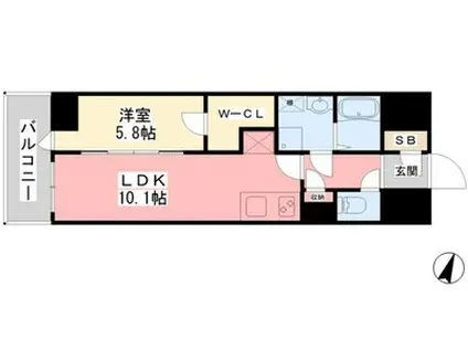 ルミナス勝山東(1LDK/10階)の間取り写真