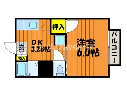 キッコウハイネスB(1K/2階)の間取り写真