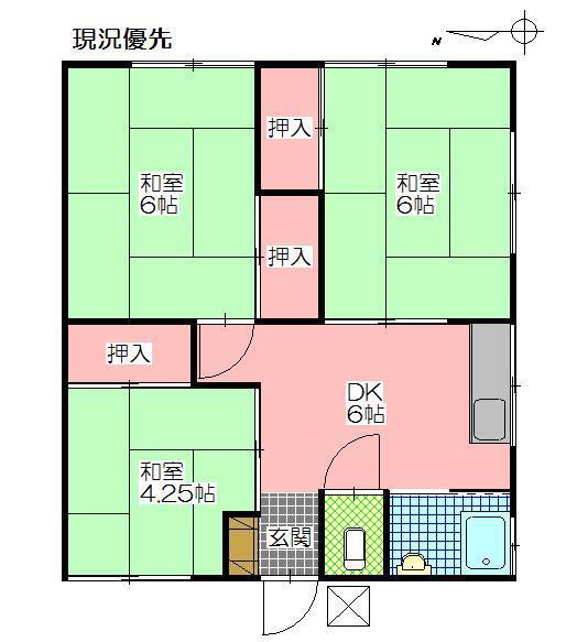 窪アパート(3DK/1階)の間取り写真