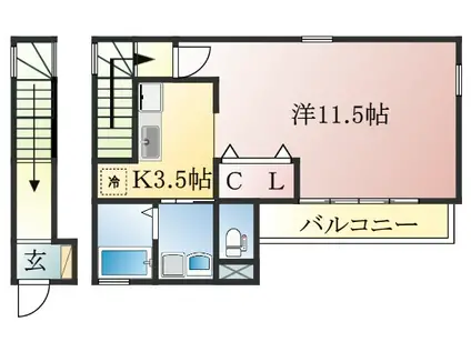 ローズコートJ(1K/2階)の間取り写真