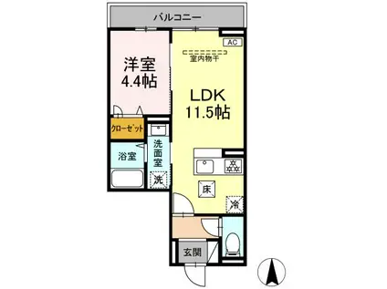 D パイナ本町通(1LDK/1階)の間取り写真