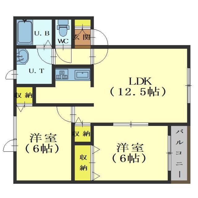 ハウスコンフォートE棟(2LDK/2階)の間取り写真