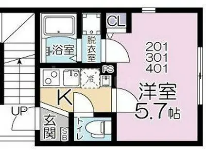 LIFE TOWN YOTSUGI(1K/4階)の間取り写真