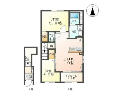 SORA(2LDK/2階)の間取り写真