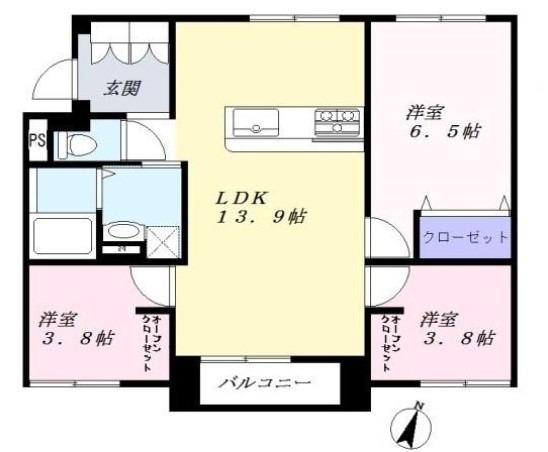 SUBURB TERRACE黒崎新町(3LDK/1階)の間取り写真