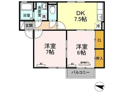 ハイカムール高橋B(2DK/2階)の間取り写真