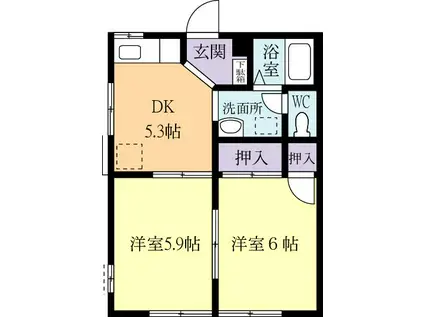 ヴィレッジまなべA(2K/2階)の間取り写真