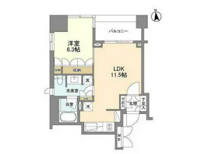 ラサンテ麻布十番(1LDK/9階)の間取り写真