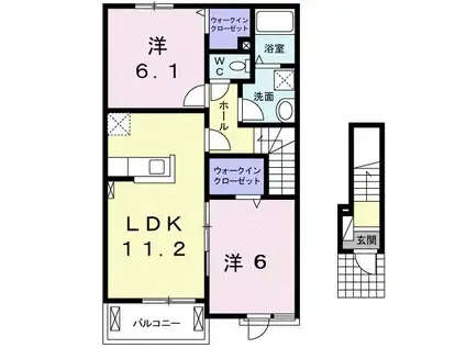 デュオ ディッチャ イーリス(2LDK/2階)の間取り写真