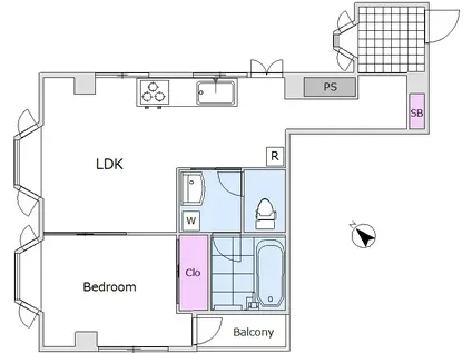 山本ビル(1LDK/3階)の間取り写真