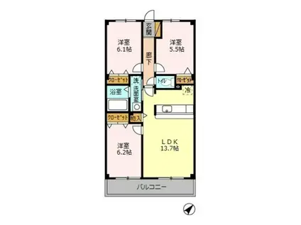 ベルサンモール(3LDK/1階)の間取り写真