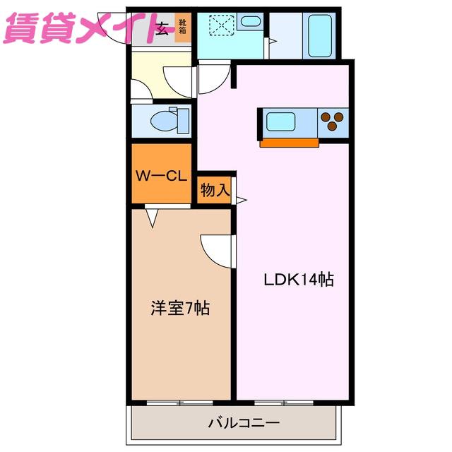 ウッドベルスクエアB棟(1LDK/2階)の間取り写真