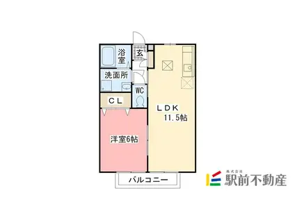 シンセリティ八戸溝 B棟(1LDK/1階)の間取り写真