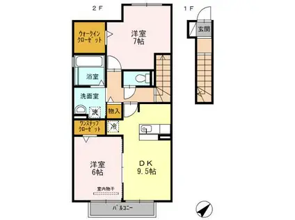 イソラフェリジェ(2DK/2階)の間取り写真