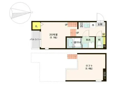 クラウドパレス薬師堂(1K/2階)の間取り写真