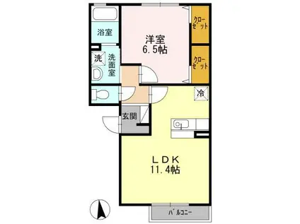 プラージュⅡ(1LDK/2階)の間取り写真