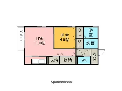 ボヌールII(1LDK/1階)の間取り写真