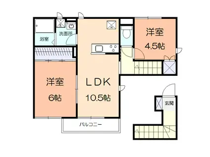 ウィングコートOKI(2LDK/2階)の間取り写真
