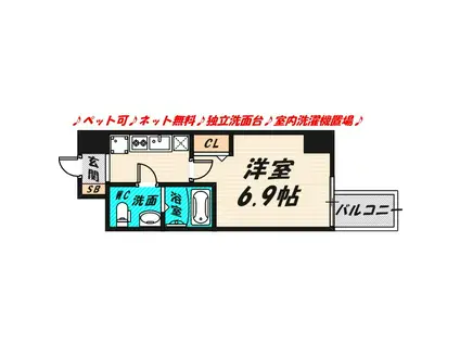 エグゼ大阪CITYルーエ(1K/6階)の間取り写真