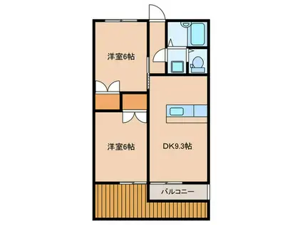 クオレ西郷B棟(2DK/2階)の間取り写真