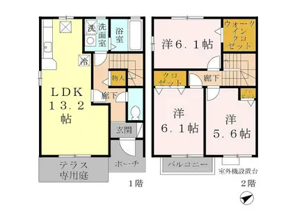 パークハイム向陽 B棟(3LDK/1階)の間取り写真
