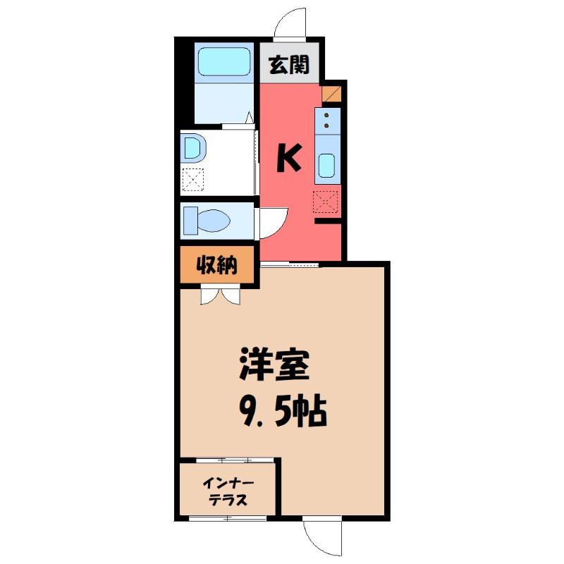 ＪＲ上越線 高崎駅(ＪＲ) バス乗車時間：38分 最寄りバス停で下車 徒歩2分 2階建 築4年(1K/1階)の間取り写真