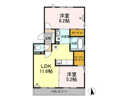 ASUKA C棟(2LDK/3階)の間取り写真