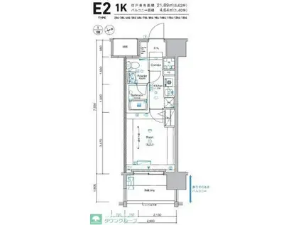 シーフォレシティ芝浦(1K/2階)の間取り写真