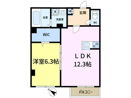 びゅービューノラメゾン(1LDK/1階)の間取り写真