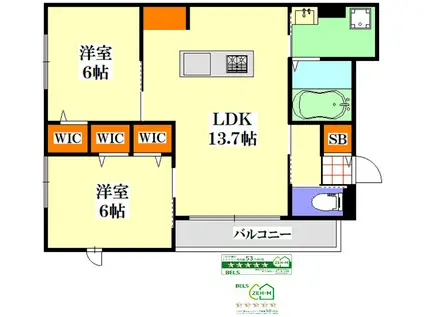 パルナシウスV(2LDK/1階)の間取り写真