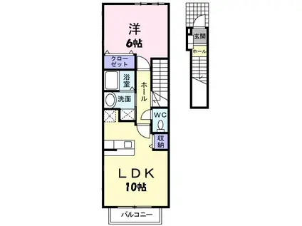 ルーム・サティ(1LDK/2階)の間取り写真