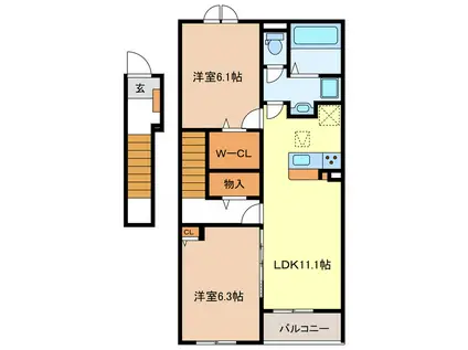 ル・ポール南新町(2LDK/2階)の間取り写真