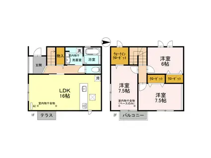 リリーK B棟VI(3LDK/2階)の間取り写真