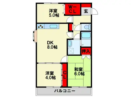 ブルーム三ヶ森(3DK/3階)の間取り写真