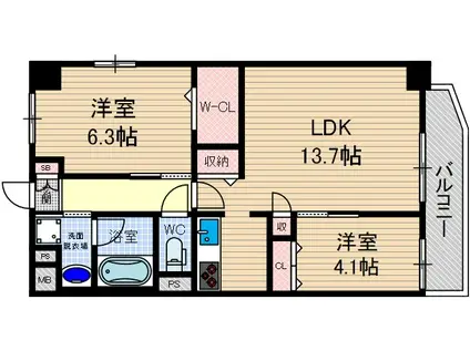 イニシオ山水(2LDK/3階)の間取り写真