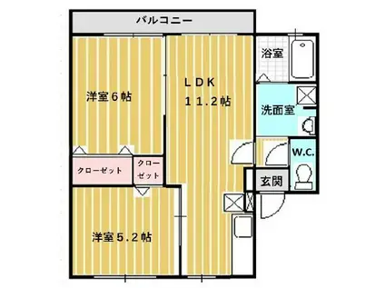 エクリューA棟(2LDK/2階)の間取り写真
