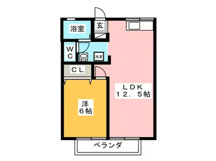 フラッツ内原(1LDK/2階)の間取り写真