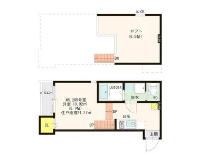 ハーモニーテラス和白III(1K/1階)の間取り写真
