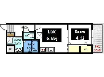 カシマ河原町(1DK/4階)の間取り写真