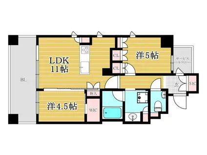 クリオラベルヴィ西新グランクラス(2LDK/2階)の間取り写真