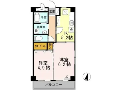 ロイヤルN 東棟(2K/1階)の間取り写真