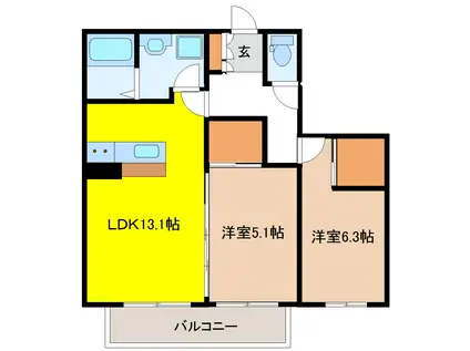 シャーメゾン ソレイユ(2LDK/2階)の間取り写真